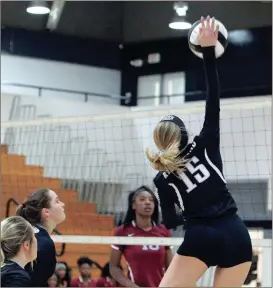  ??  ?? Zady Carden and the Lady Panthers won in straight sets over Carver-Columbus last week, marking Ridgeland’s third straight first-round win in the state tournament. (Messenger photo/Scott Herpst)