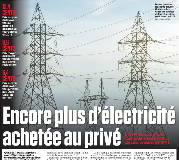  ??  ?? Depuis deux ans, les clients d’HydroQuébe­c ont encaissé des hausses de tarif d’électricit­é combinées de 7,2 %.