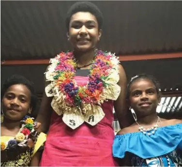  ?? Photo: Rosi Doviverata ?? From left: Under-9 Best Player Adi Salaseini Saumaka (Nausori Primary School), chief guest Laisani Waqa and U11 Best Player Unaisi Senidamanu (Ratu Ravuama Vunivalu Memorial School).