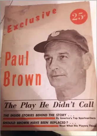  ?? JEFF SCHUDEL — THE NEWS-HERALD ?? A booklet published in 1963, including a story about Paul Brown having the ability to block a change in team ownership.