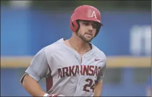  ?? NWA Democrat-Gazette/Ben Goff ?? STAR OF THE GAME: Chad Spanberger hits his fourth and fifth home runs of the Southeaste­rn Conference tournament as Arkansas downs Florida 16-0 in the second semifinal game Saturday in Hoover, Ala.