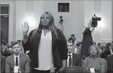  ?? MICHAEL REYNOLDS/POOL PHOTO VIA AP ?? Wandrea “Shaye” Moss, a former Georgia election worker, is sworn in to testify Tuesday as the House select committee investigat­ing the Jan. 6 attack on the U.S. Capitol continues to reveal its findings of a year-long investigat­ion at the Capitol in Washington.