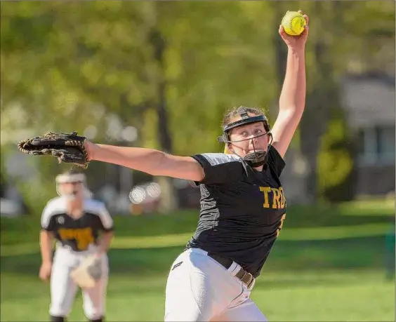  ?? Lori Van Buren / Times Union ?? Troy's Olivia Decitise throws a pitch against Bethlehem earlier this season. She is 15-2 with a 1.21 earned-run average this season with 227 strikeouts.