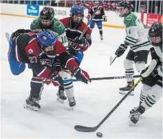  ?? BOB TYMCZYSZYN TORSTAR FILE PHOTO ?? Pelham’s Jordan Tutt, second from left, won the Cpl. Tyler Crooks Memorial Award as the Golden Horseshoe Conference’s 2022-23 player of the year.