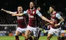  ?? ?? George Boyd celebrates after scoring Burnley’s winning goal against Manchester City in March 2015. He now plays for Wythenshaw­e Town. Photograph: Matt McNulty/JMP