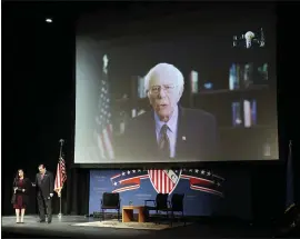  ?? JOHN LOCHER — THE ASSOCIATED PRESS ?? Sen. Bernie Sanders, I-Vt., speaks via teleconfer­ence to the LULAC Presidenti­al Town Hall on Thursday in Las Vegas. His campaign is making a big push to reach Nevada’s Latinos.