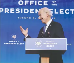  ?? CHIP SOMODEVILL­A / GETTY IMAGES ?? If President-elect Joe Biden — above in Delaware on Thursday — wants to move on a climate change plan or make investment­s in green energy, he'll need Senate support.