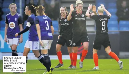  ?? NICK POTTS/PA ?? Chelsea Ladies’ Mille Bright celebrates scoring against Birmingham City