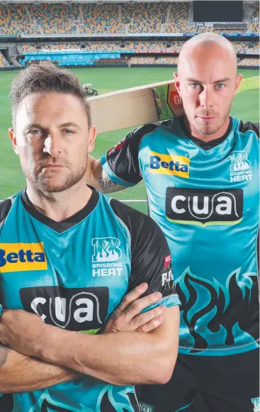  ?? Picture: LIAM KIDSTON ?? HITTING PARTNERS: The "Bash Brothers" Brendon McCullum and Chris Lynn, are ready to launch the Big Bash League at The Gabba.