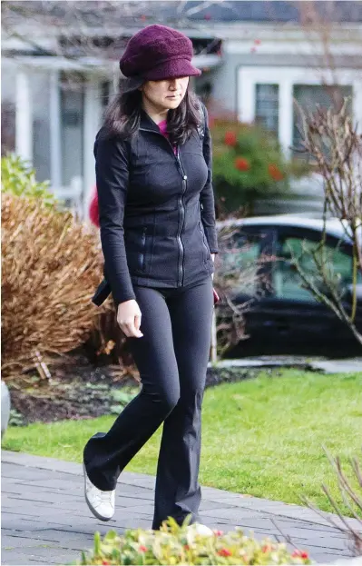  ?? BEN NELMS/BLOOMBERG ?? Meng Wanzhou, CFO of Huawei Technologi­es, leaves her home while out on bail in Vancouver last week.