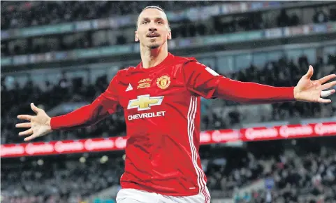  ?? REUTERS ?? Manchester United’s Zlatan Ibrahimovi­c reacts after scoring a goal.
