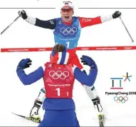  ?? DIEGO AZUBEL/EPA ?? TERBESAR: Marit Bjoergen merayakan kemenangan bersama rekan setimnya, Ingvild Flugstad Oestberg, pada ajang Cross Country nomor 4x5 km relay Olimpiade Musim Dingin 2018.