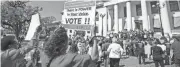  ?? ALICIA DEVINE/TALLAHASSE­E DEMOCRAT ?? Protesters gather in April 2022 at the Historic Capitol to demonstrat­e against lawmakers as they gather for a special session on congressio­nal redistrict­ing called by Gov. Ron DeSantis to meet his demand to reduce seats seen as likely to elect Black Democrats.