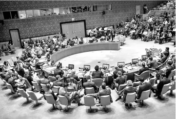  ??  ?? The United Nations Security Council meets at UN headquarte­rs in New York City to discuss the ongoing conflict between Israel and Palestine. — AFP photo