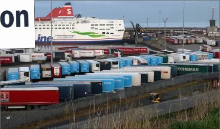  ??  ?? The blue trailers of mutli-national Amazon have become a familiar sight at Rosslare, with up to 20 arriving on every sailing into the port form the French port of Dunkirk.