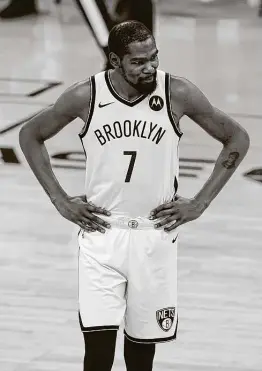  ?? Jeff Chiu / Associated Press ?? Eastern Conference All-star captain Kevin Durant will be sidelined for at least three more games after missing the past six with a hamstring injury.