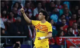  ?? Photograph: Juanjo Martin/EPA ?? João Félix celebrates after scoring the first goal of the night agains Atlético Madrid.