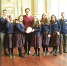  ??  ?? BELOW: Gormanston studemts at the Cycle Against Suicide Ambassador Schools Awards ceremony held recently at King’s Inn. Adam Weafer with Gormanston students.