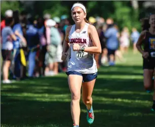  ?? File photo ?? The Lincoln girls cross country team claimed three of the top four spots in Monday’s Northern Division meet to outlast North Smithfield, 27-30, as part of a 4-0 day.