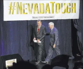  ??  ?? Vice President Mike Pence, right, said during Saturday’s event that Cresent Hardy is “Nevada tough.”