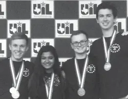  ?? Submitted photo ?? Texas High School’s UIL Social Studies Academic Team recently earned second place during the Academic State Meet in Austin. Team members include John Debenport, Raga Justin, Tucker Douglass and Jay Williamson.