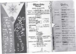  ?? ?? The Malolos Congress’ celebrator­y fancy lunch menu with French food and wine