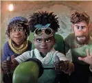  ?? PROVIDED BY DISNEY ?? Ethan (Jaboukie Young-White), mom Meridian (Gabrielle Union) and dad Searcher (Jake Gyllenhaal) in “Strange World.”