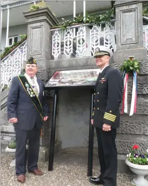  ??  ?? Present at the US Navy centenary commemorat­ive event held in Cobh on May 4 were Ralph Day (representi­ng the Ancient Order of Hibernians and the US Naval Order) as well as Captain Daniel Dwyer, Chief of Staff, Deputy Chief of Staff for Strategy, Policy,...