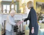  ?? (Photo: AP) ?? Britain’s Queen Elizabeth II (left) welcomes Elizabeth Truss during an audience at Balmoral, Scotland, where she invited the newly elected leader of the Conservati­ve Party to become prime minister and form a new Government.