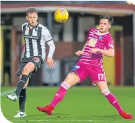  ??  ?? The Pars’ James Craigen just beats Lawrence Shankland to the ball