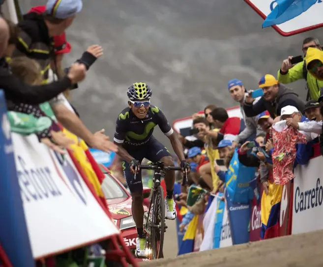  ??  ?? Quintana went all- out to win at Lagos de Covadonga to take the Vuelta GC lead