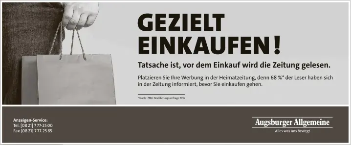  ??  ?? Platzieren Sie Ihre Werbung in der Heimatzeit­ung, denn 68 %* der Leser haben sich in der Zeitung informiert, bevor Sie einkaufen gehen.