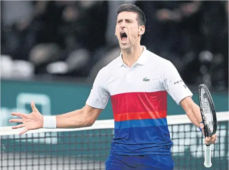 ?? AFP ?? World No.1 Novak Djokovic of Serbia reacts after winning a match last year.