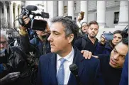  ?? JEFFERSON SIEGEL / THE NEW YORK TIMES ?? Michael Cohen, President Donald Trump’s former attorney, leaves Manhattan Federal Court on Nov. 29 after pleading guilty to lying about Trump’s Russian business deal.