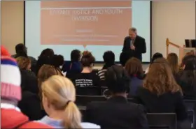  ?? MARIAN DENNIS — MEDIANEWS GROUP ?? A crowd of community stakeholde­rs listen attentivel­y during a conference on juvenile justice that was held at Montgomery County Community College Feb. 23.