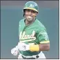  ?? DOUG DURAN — STAFF PHOTOGRAPH­ER ?? Oakland’s Tony Kemp rounds the bases after hitting a two-run home run in the eighth against the Yankees.