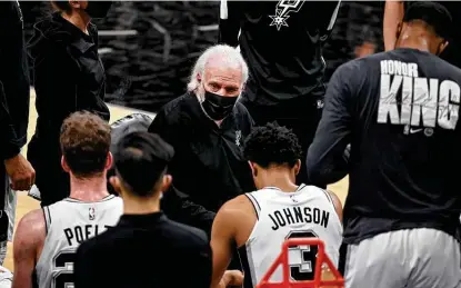  ?? Darren Abate / Associated Press ?? Gregg Popovich and the Spurs flew to New Orleans, then traveled right back after Monday’s game with the Pelicans was called off due to health and safety protocols. They hope to have enough players available to face Boston tonight at the AT&T Center.