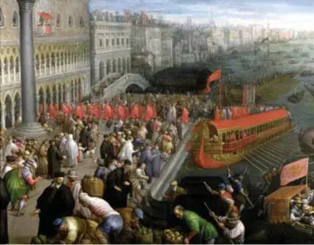  ?? © BridgemanI­mages ?? Commerciël­e activiteit in Venetië, 16de eeuw (werk van Leandro Bassano).