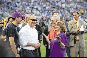  ?? GETTY IMAGES ?? U.S. House Speaker Paul Ryan, R-Wis., Senate Minority Leader Charles Schumer, D-N.Y., Senate Majority Leader Mitch McConnell, R-Ky., and House Minority Leader Nancy Pelosi, D-Calif., share a moment prior to the 56th annual Congressio­nal Baseball Game...