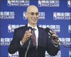  ?? Associated Press ?? PLANNING — In this Oct. 23 photo, NBA Commission­er Adam Silver speaks during a news conference at Vivint Smart Home Arena in Salt Lake City. Silver is reportedly still collecting informatio­n on multiple options for the NBA’s return-to-play plan.