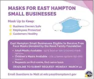  ?? Contribute­d photo / East Hampton EDC ?? The East Hampton Economic Developmen­t Commission will be offering free face masks to small business owners.