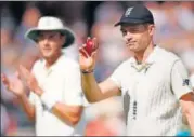  ?? REUTERS ?? England's James Anderson holds up the ball after the third Test win against West Indies at the Lord’s on Saturday.