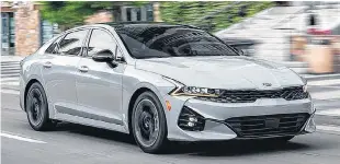  ??  ?? The 2021 Kia K5 arrives in the fall of this year. Pricing and detailed specificat­ions will be released closer to the launch date.