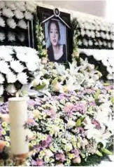  ??  ?? The portrait of late K-pop star Goo Hara is seen surrounded by flowers at a memorial altar at a hospital in Seoul.
— AFP