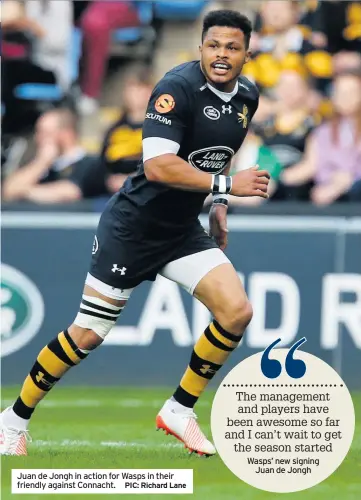  ??  ?? Juan de Jongh in action for Wasps in their friendly against Connacht.