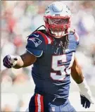  ?? Elsa / Getty Images ?? Dont'a Hightower announced his retirement Tuesday from the New England Patriots. He won three Super Bowls with the Pats.