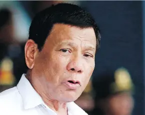  ?? BULLIT MARQUEZ/THE ASSOCIATED PRESS/FILES ?? Philippine President Rodrigo Duterte made the stunning admission that “my only sin is the extrajudic­ial killings,” long rumoured as part of his anti-drug crackdown.