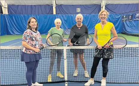  ?? COURTNEY DIENER-STOKES / FOR MEDIANEWS GROUP ?? From left, Lisa Hvizda, Janice Chappie, Catharine Delcamp and Gail Deckman play a weekly doubles match together at Hillcrest Tennis and Field Sports.
