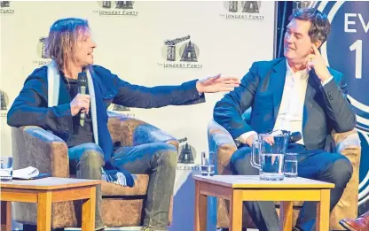  ?? Pictures: Steven Brown. ?? Claudio Caniggia on stage last night with former Dens Park team-mate Willie Falconer. And, right, Caniggia answers a question from the audience.