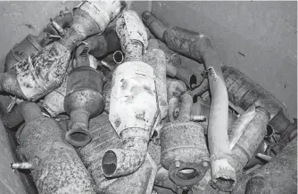  ??  ?? A box of catalytic converters at Cape Breton Salvage and Parts Inc. in Gardiner Mines. Sharon SHARON MONTGOMERY-DUPE • CAPE BRETON POST